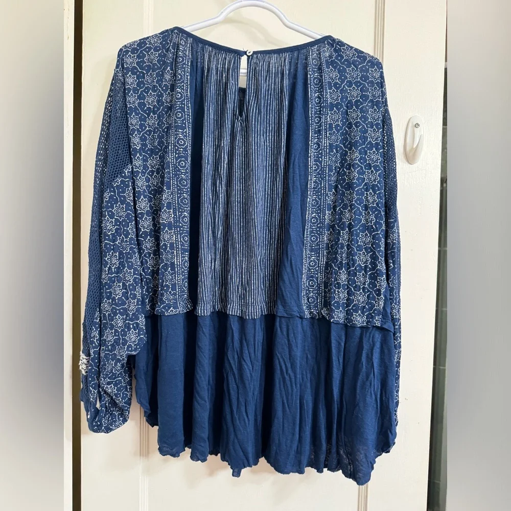 Free People Blue Indigo Dreams Embroidered Tunic Dress Top NWT - Picture 10 of 10